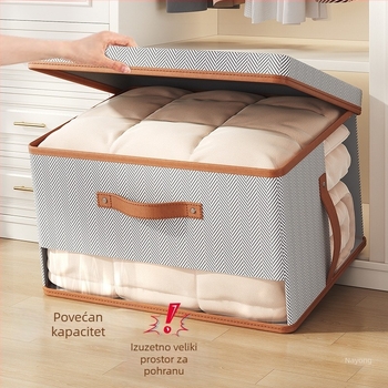 Kutija za pohranu od netkanog materijala sa sivim motivom strelice, s dvostrukim prozorom i poklopcem, prozirna kutija za odlaganje s poklopcem, 50 L, 50×40×30 cm, organizator za odjeću i igračke