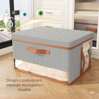 Kutija za pohranu od netkanog materijala sa sivim motivom strelice, s dvostrukim prozorom i poklopcem, prozirna kutija za odlaganje s poklopcem, 50 L, 50×40×30 cm, organizator za odjeću i igračke