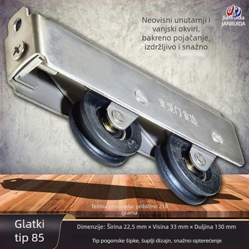 Aluminijski prozorski roller tipa 85 s držačem od nehrđajućeg čelika, tih ležaj, dugi šuplji osovinski, dvostruki kotač za klizna vrata