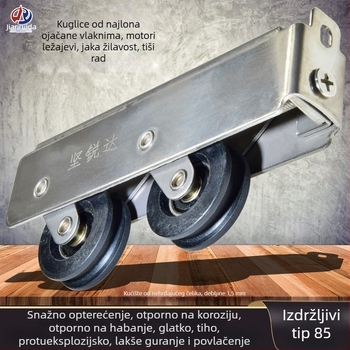Aluminijski prozorski roller tipa 85 s držačem od nehrđajućeg čelika, tih ležaj, dugi šuplji osovinski, dvostruki kotač za klizna vrata