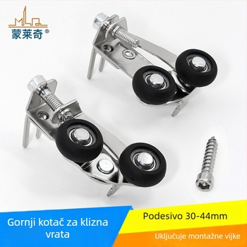 Monledge Prilagodljivi gornji kotač za klizna vrata ormara – niklano nylon kotač, model Srednje prilagodljivo gornje kolu, osovina 5 mm, radijus žljeba za užad 5 mm, raspon ugradnje 30–42 mm