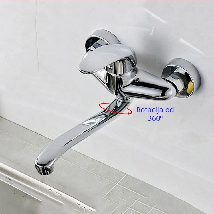 Zidni kuhinjski miješani faucet s miješanjem tople i hladne vode, radni tlak 0.8 MPa, topla voda 90°C, hladna -15°C, protok 3.2, promjer Ø10 mm