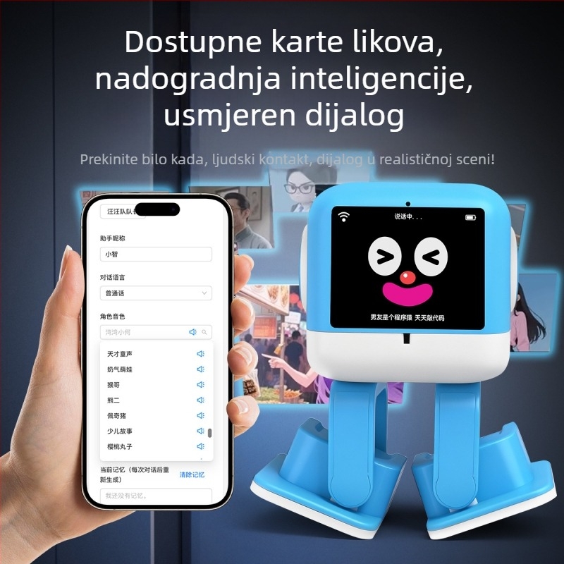 AI inteligentna robotska igračka s Bluetoothom, punjiva litijska baterija, prepoznavanje glasa, dodir i kompatibilnost s mobilnom aplikacijom