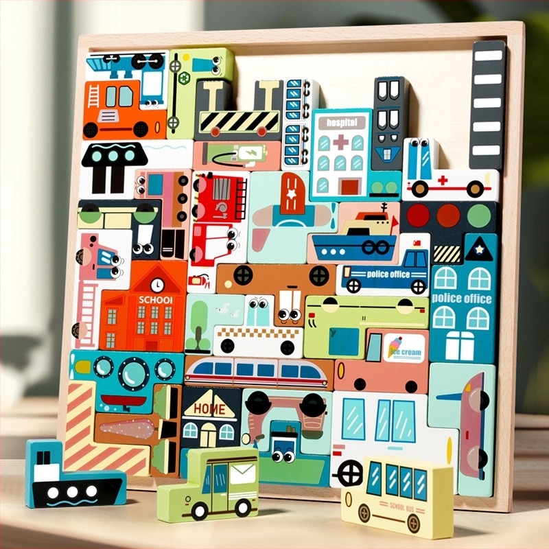 Drveni 3D puzzle s životinjama za djecu 4–6 godina, prilagođeno nacrtima (Materijal: drvo; Funkcija: puzzle; Kategorija: 3D puzzle; Dobna skupina: 4–6 godina)
