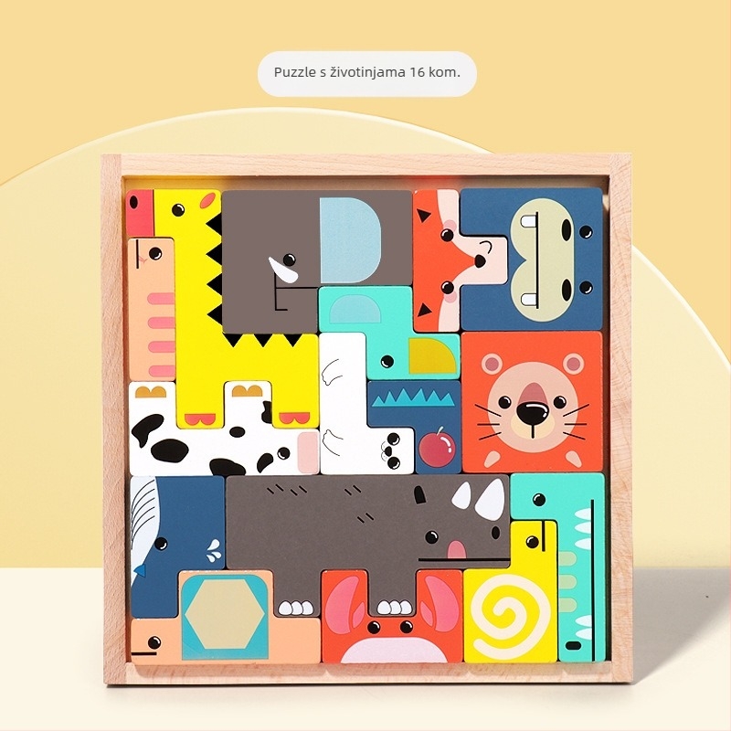 Drveni 3D puzzle s životinjama za djecu 4–6 godina, prilagođeno nacrtima (Materijal: drvo; Funkcija: puzzle; Kategorija: 3D puzzle; Dobna skupina: 4–6 godina)