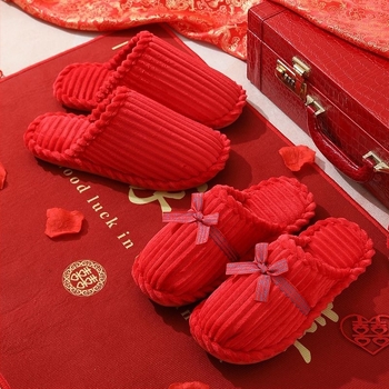 Vjenčane papuče za parove, Corduroy gornji dio, protuklizna PVC potplata, EVA srednji sloj, unutarnje zimske papuče