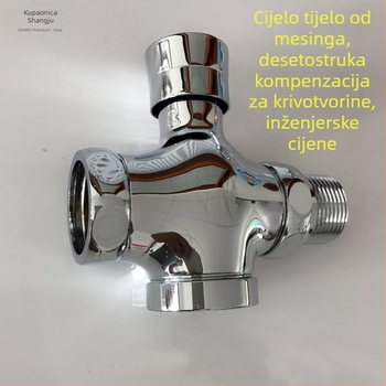 Ventil za ispiranje javnih WC-a – bakreni, ručno pritiskanje s produženjem, model S20011, trokutasti ventil s automatskim zatvaranjem, izlaz 6, vrijeme ispiranja 5 s