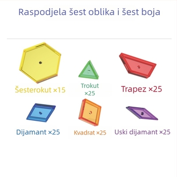 Prozirni šesterokutni ravni puzzle za rano obrazovanje, plastika, uzrast 4–6 godina, s karticama s temom i kockicama