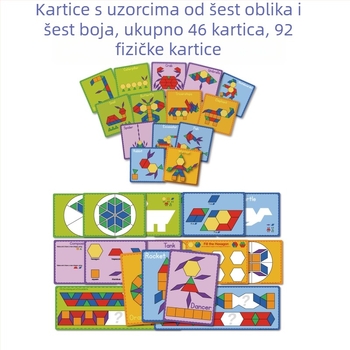 Prozirni šesterokutni ravni puzzle za rano obrazovanje, plastika, uzrast 4–6 godina, s karticama s temom i kockicama