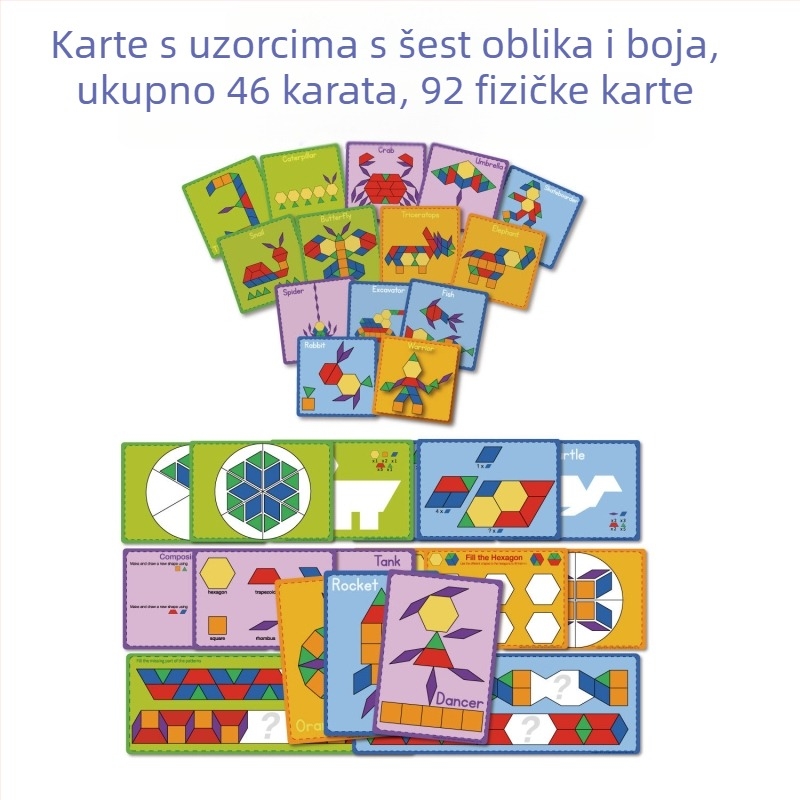 Prozirni šesterokutni ravni puzzle za rano obrazovanje, plastika, uzrast 4–6 godina, s karticama s temom i kockicama