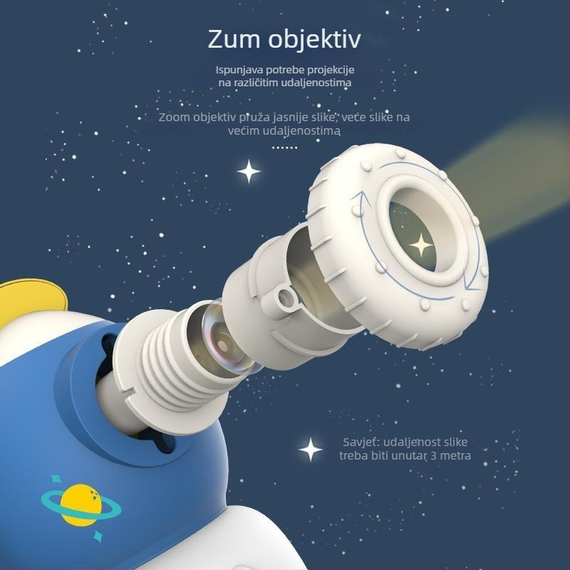 Rani stroj za priče s akusto-optičkom projekcijom — noćna svjetiljka sa zvjezdanim nebom za djecu, plastično kućište, napajanje baterijama, potiče emocionalni, vid i intelektualni razvoj