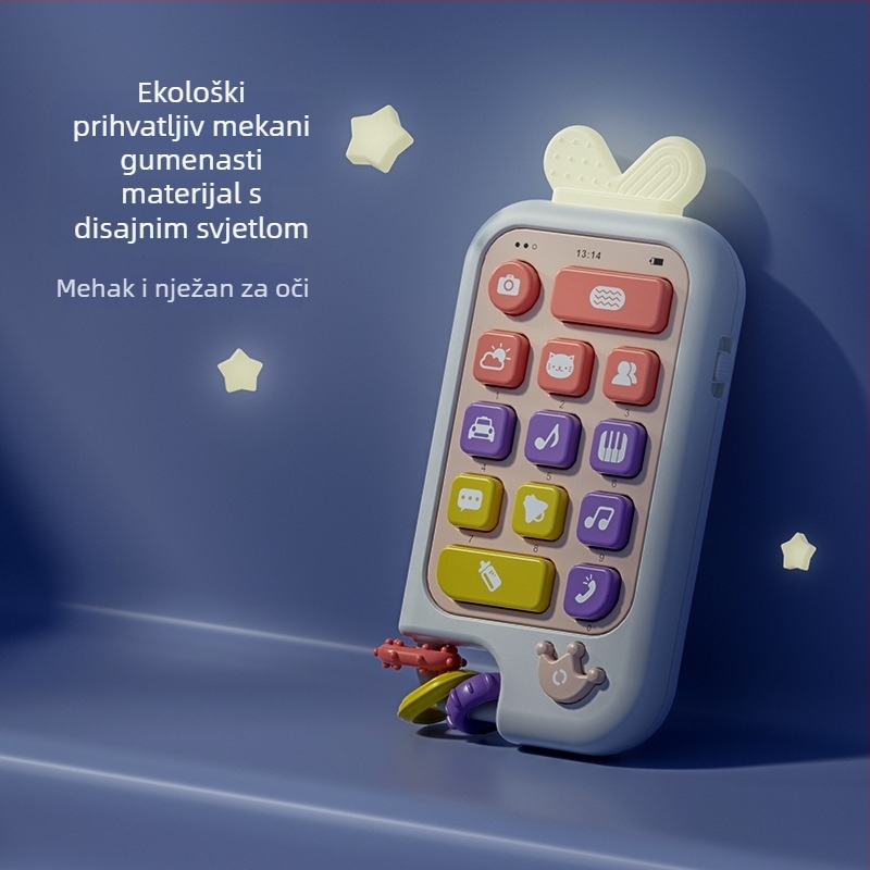 Dvojezična dječja obrazovna glazbena telefonska igračka, plastična, svjetleći dijelovi i zvuk, napajanje običnim suhim baterijama, dob 0-3 godine