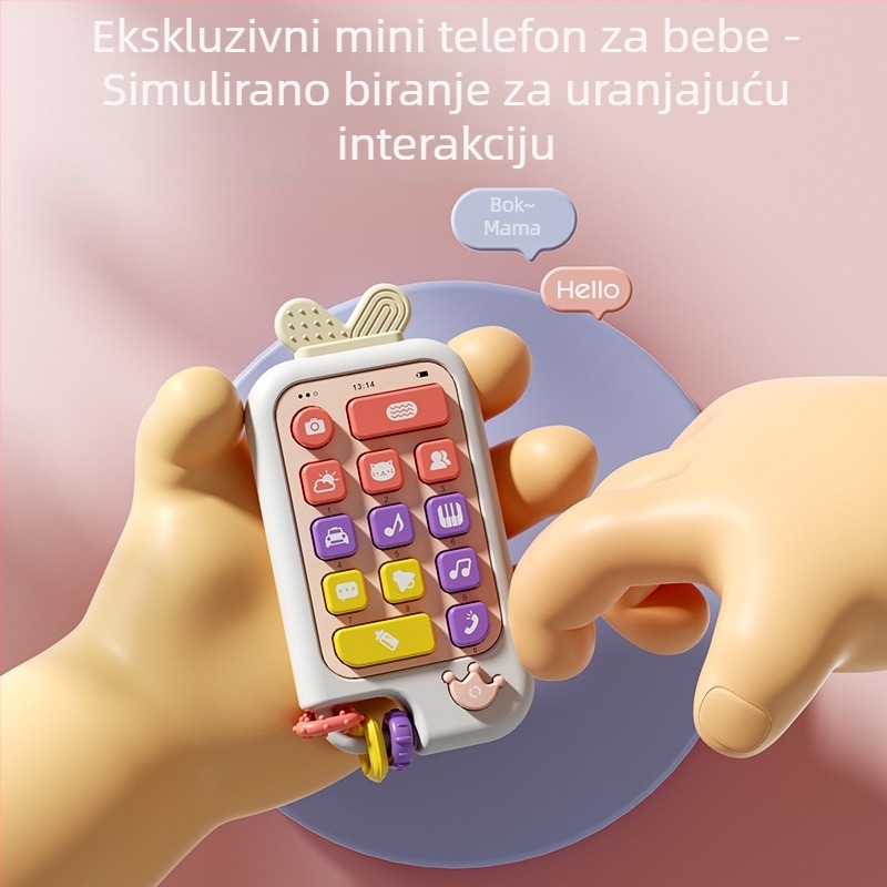 Dvojezična dječja obrazovna glazbena telefonska igračka, plastična, svjetleći dijelovi i zvuk, napajanje običnim suhim baterijama, dob 0-3 godine