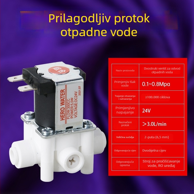 Ventil za RO sustav za pročišćavanje vode, bakreno kućište, vatrootporni i prehrambeni materijali, s prekidačem za ispiranje