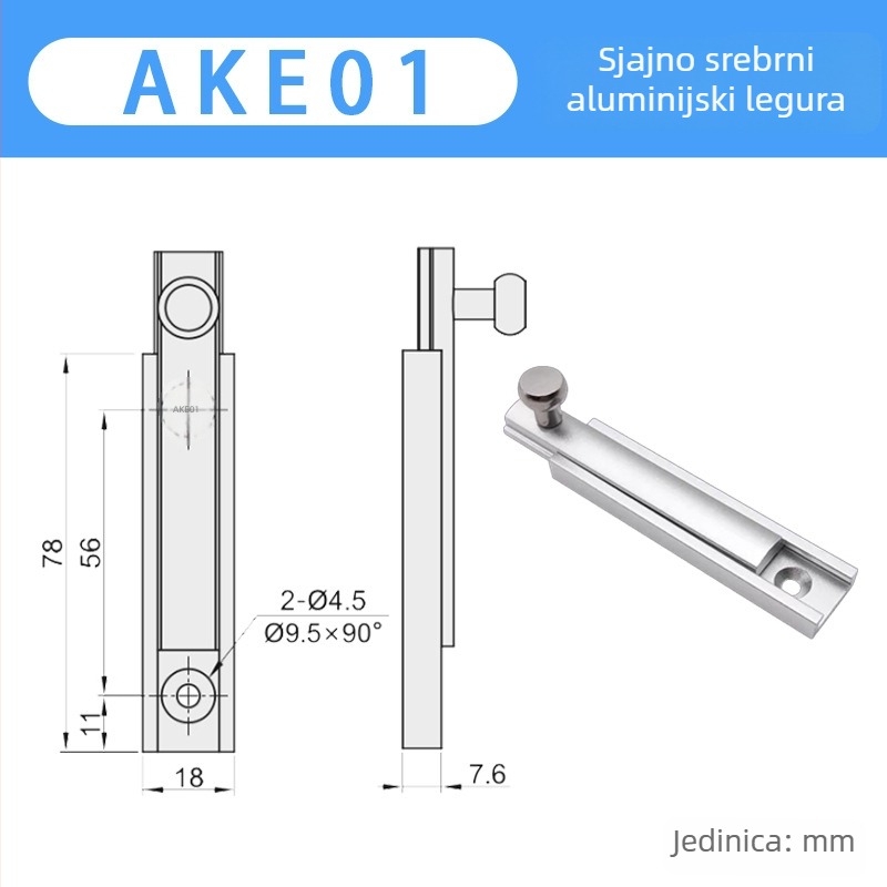 Aluminijska šarka za vrata tipa F, model Ake01, materijal: aluminijska legura, površina: pijesakovo brušenje i oksidacija, marka Newlite