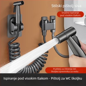 Set tuš-pištolj za WC s jednim ulazom i dva izlaza, pojačani dvostruki kontrolni kutni ventil, za kupaonicu