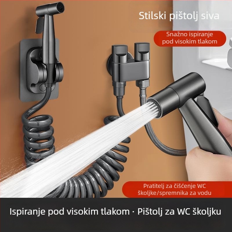 Set tuš-pištolj za WC s jednim ulazom i dva izlaza, pojačani dvostruki kontrolni kutni ventil, za kupaonicu