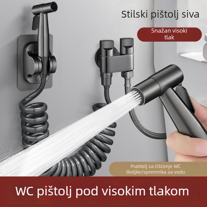 Set tuš-pištolj za WC s jednim ulazom i dva izlaza, pojačani dvostruki kontrolni kutni ventil, za kupaonicu