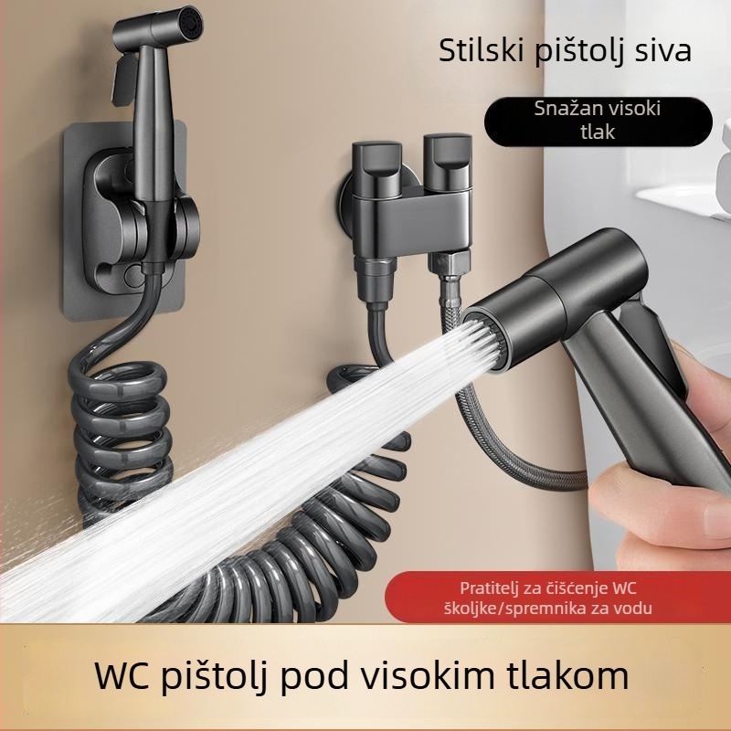 Set tuš-pištolj za WC s jednim ulazom i dva izlaza, pojačani dvostruki kontrolni kutni ventil, za kupaonicu
