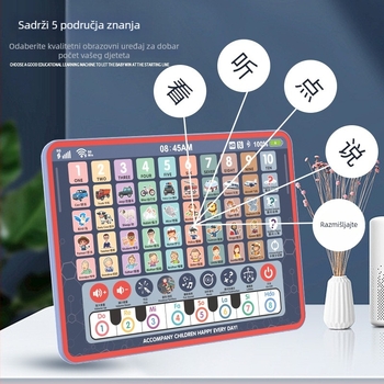 Dječja obrazovna tablet s mogućnostima reprodukcije glazbe, ponovno punjiva, plastično kućište, litijeva baterija, za dob 0–3 godine