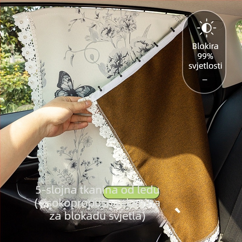 Automobilska sjenila za sunce s ugrađenom kliznom tračnicom, universalna prilagodba, chenille materijal, debeli neproziran, zaštita od sunca i toplinska izolacija za bočne prozore
