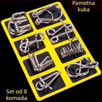Puzzle s devet povezanih metalnih prstena od nehrđajućeg čelika — Luban/Kongming Lock edukativna igra, 24 komada, DIY otključavanje za djecu 4–6 godina