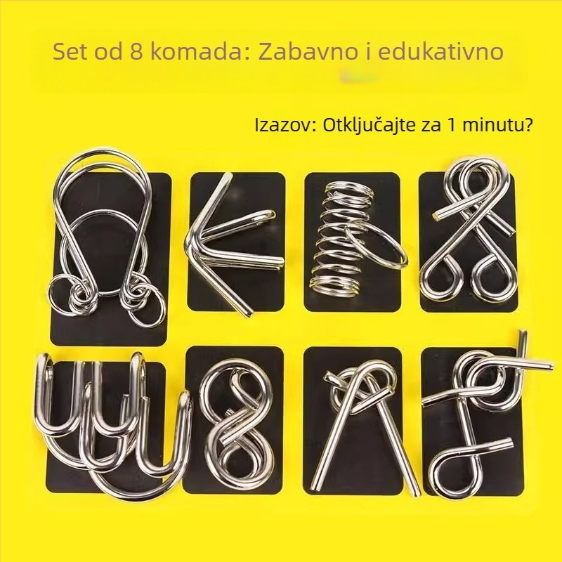 Puzzle s devet povezanih metalnih prstena od nehrđajućeg čelika — Luban/Kongming Lock edukativna igra, 24 komada, DIY otključavanje za djecu 4–6 godina