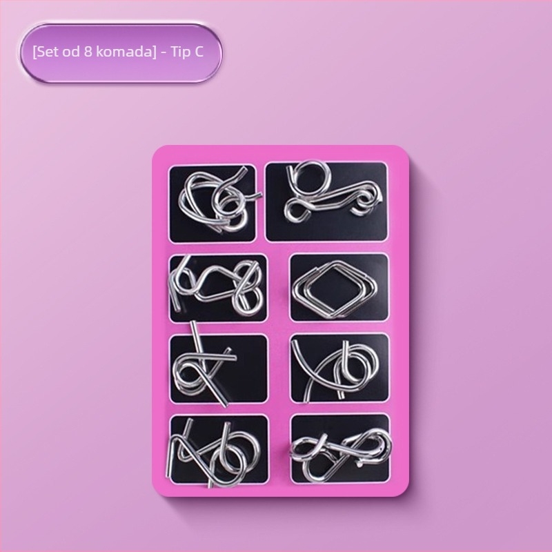 Puzzle s devet povezanih metalnih prstena od nehrđajućeg čelika — Luban/Kongming Lock edukativna igra, 24 komada, DIY otključavanje za djecu 4–6 godina