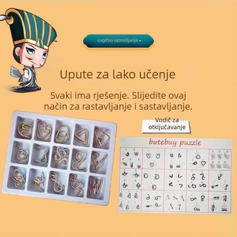 Kongming Lock metalna zagonetka – za djecu 7–14 godina, komplet od 24 dijela