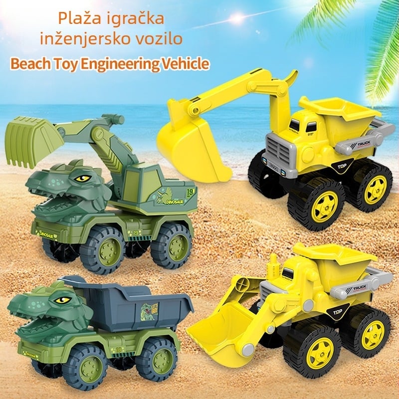 Dinozaurovo građevinsko vozilo – igračka za plažu za djecu, plastično, alati za pijesak, uzrast 4–6 godina, jednokratno pakiranje
