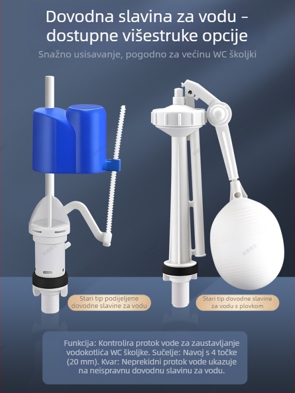 Set pribora za spremnik za WC u starinskom stilu, ventili za otjecanje i dovod, podijeljeni set tipki plovka, univerzalno