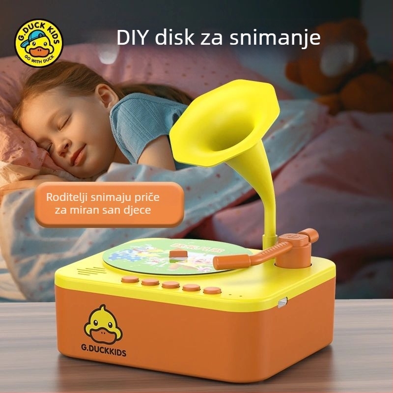 Gramofon-igračka Žuti patak – edukativna igračka za predškolce, ABS, litij baterija, bez memorije, uzrast 4–6 godina