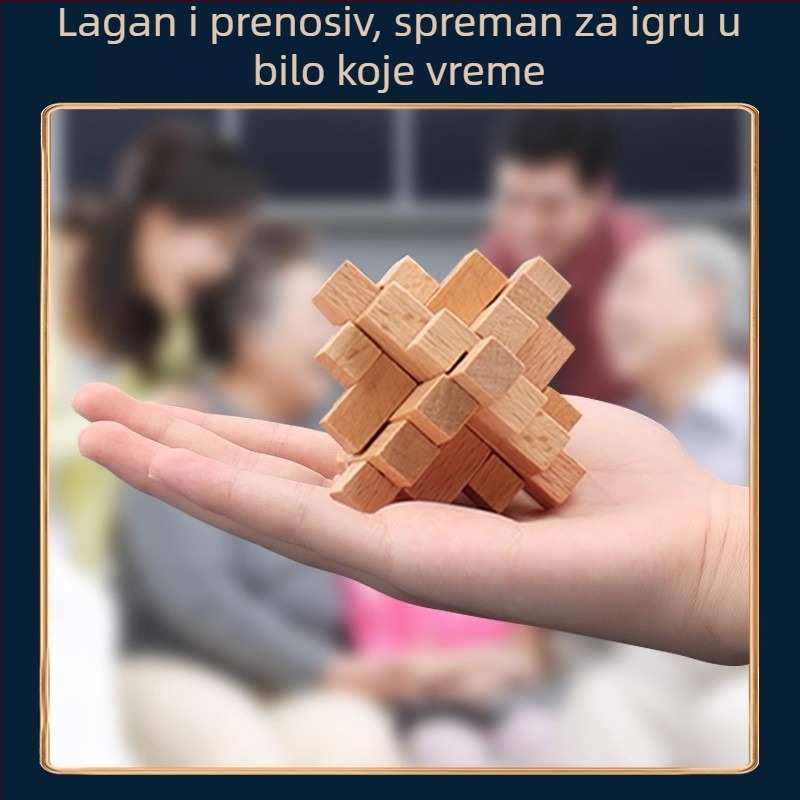 Drveni Kongming Lock / Luban Lock – slagalica i trening mozga, za uzrast 7–14 godina, u šarenoj kutiji