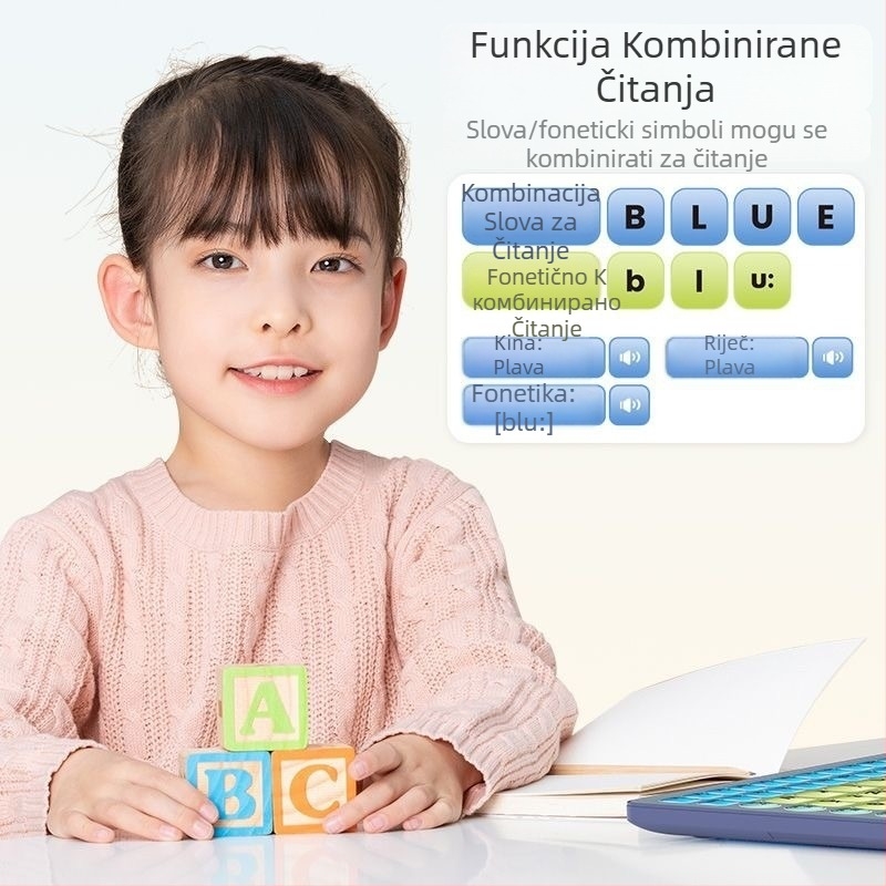 Engleska fonetska učna mašinka – Višefunkcionalna edukativna igračka za djecu od 1. do 6. razreda, punjiva, zvuk/muzika, plastična konstrukcija, bez memorije, za uzrast 4–6 godina