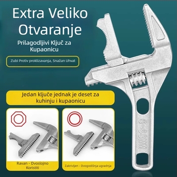 Kupaonski podesivi ključ — višenamjenski, podesivi, s velikim otvorom, dvostruka namjena, aluminijska legura