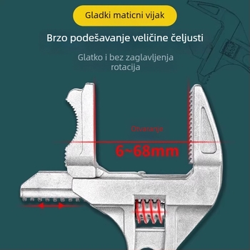 Kupaonski podesivi ključ — višenamjenski, podesivi, s velikim otvorom, dvostruka namjena, aluminijska legura