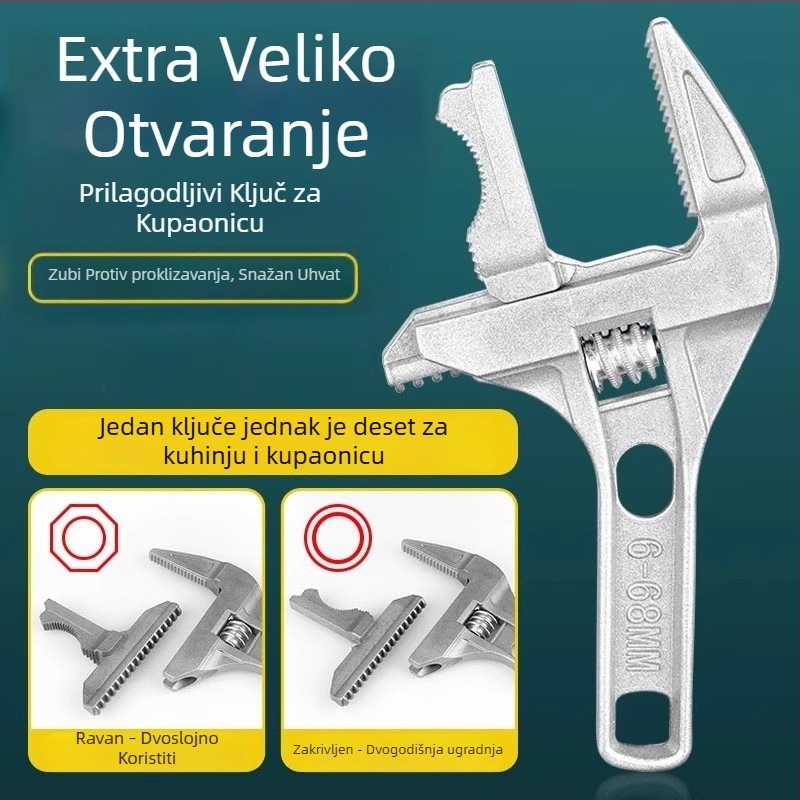 Kupaonski podesivi ključ — višenamjenski, podesivi, s velikim otvorom, dvostruka namjena, aluminijska legura
