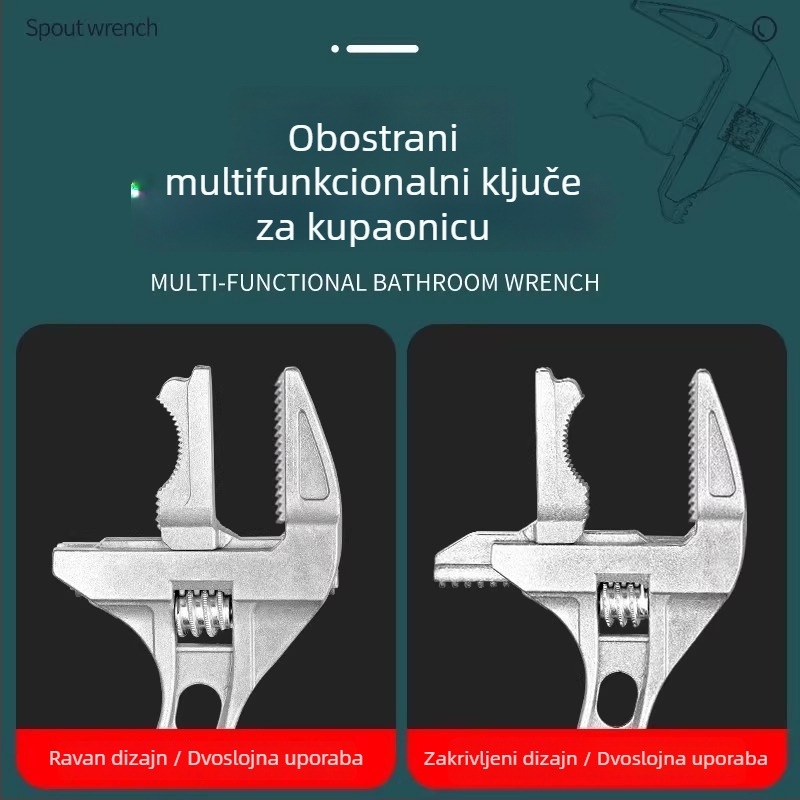 Kupaonski podesivi ključ — višenamjenski, podesivi, s velikim otvorom, dvostruka namjena, aluminijska legura