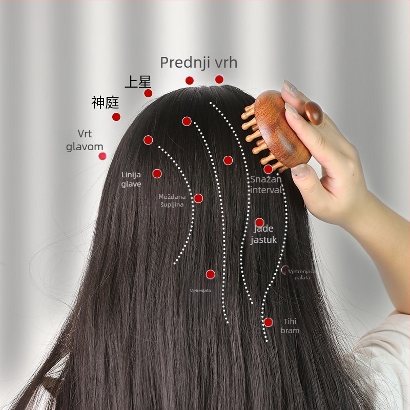 Drveni disk masažni češalj za tjeme i folikule dlake, njega kose