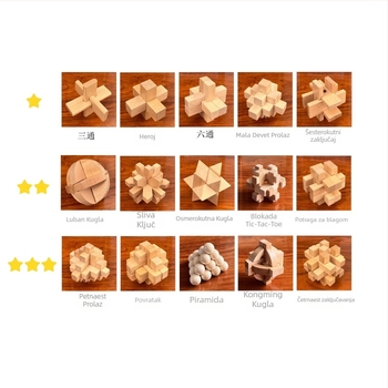Drveni Kongming lock (Luban lock) puzzle za uzrast 7–14 godina, DIY mini set — edukativna igračka