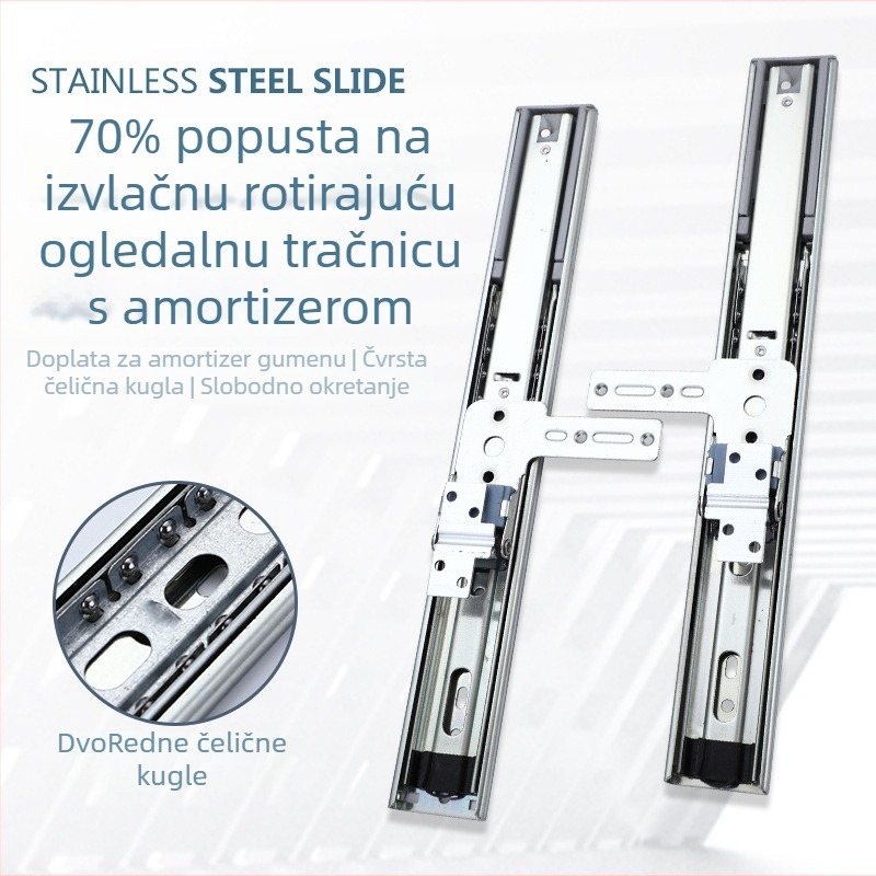 Šina za ogledalo u garderobi s tri sekcije — skriveni mehanizam potiskanja i izvlačenja te rotacije, teleskopska staza; Materijal: hladno valjani čelik; Površinska obrada: elektroplatiranje; Stil: moderan minimalistički stil; Marka: FK Fukai