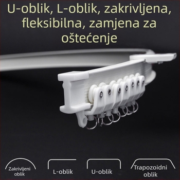 Zavjesna tračnica s savitom za kutni prozor i balkon, mekana tračnica, montaža bušenjem, model 005, materijal: čelik, završna obrada: plast čelik, moderan i jednostavan stil