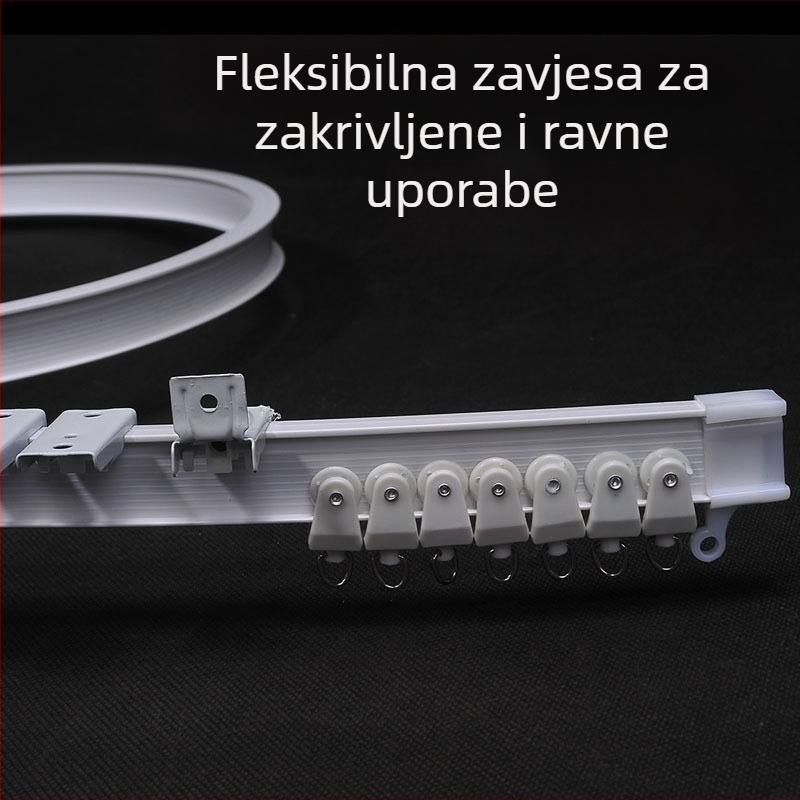 Zavjesna tračnica s savitom za kutni prozor i balkon, mekana tračnica, montaža bušenjem, model 005, materijal: čelik, završna obrada: plast čelik, moderan i jednostavan stil