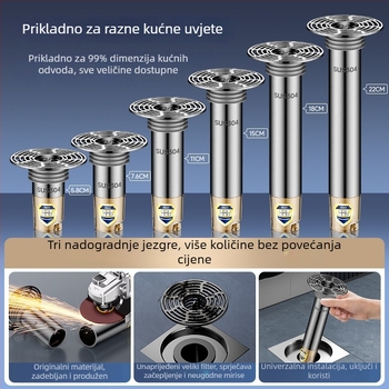 Prošireni odvodni kanal za pod s produženim unutarnjim jezgrom, uređaj protiv mirisa za filtraciju kupaonice