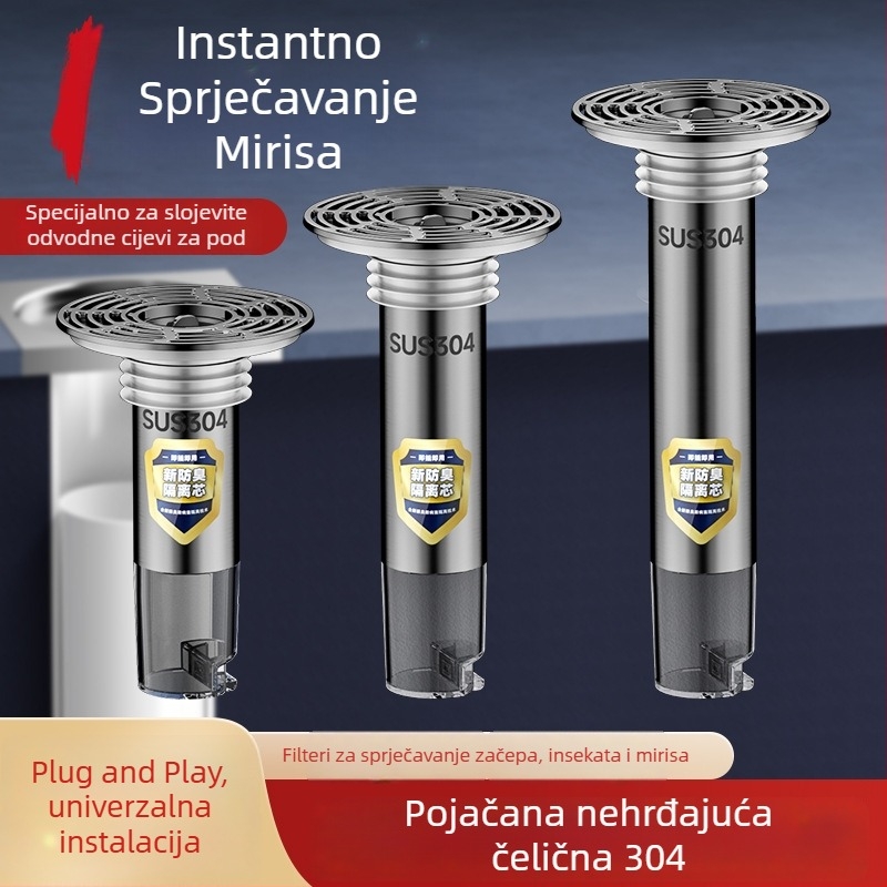 Prošireni odvodni kanal za pod s produženim unutarnjim jezgrom, uređaj protiv mirisa za filtraciju kupaonice