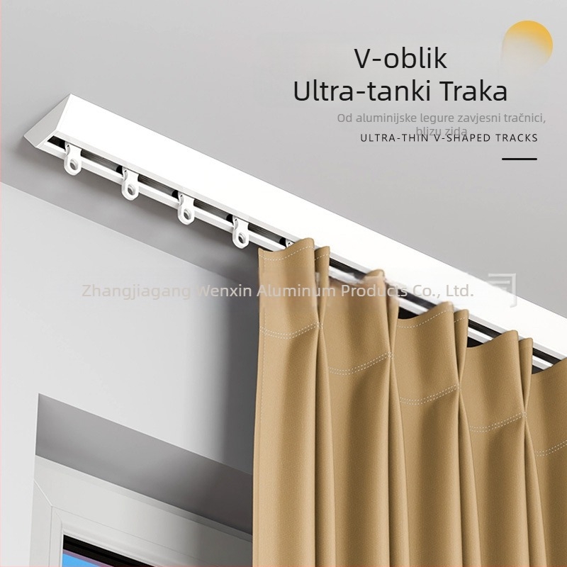 Aluminijska tračnica za zavjese – V-oblik, ultra-tanka, tiha kutija, Wenxin WX250313, moderan jednostavan stil, gornja ili bočna montaža