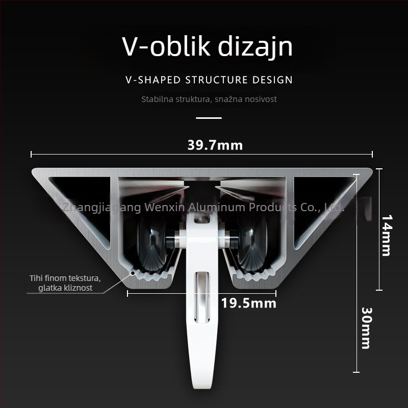 Aluminijska tračnica za zavjese – V-oblik, ultra-tanka, tiha kutija, Wenxin WX250313, moderan jednostavan stil, gornja ili bočna montaža