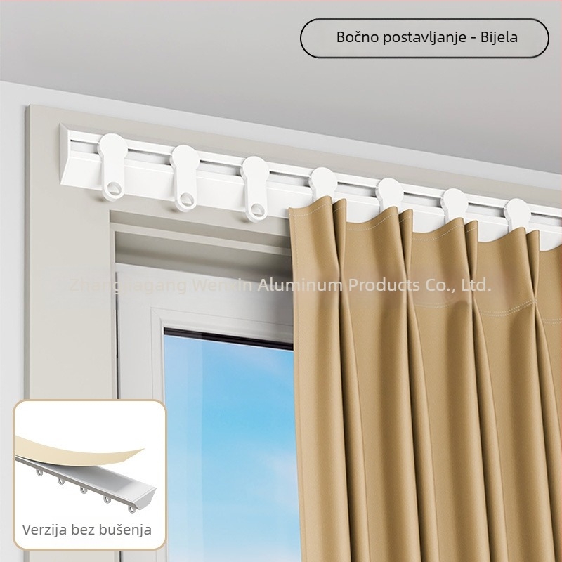 Aluminijska tračnica za zavjese – V-oblik, ultra-tanka, tiha kutija, Wenxin WX250313, moderan jednostavan stil, gornja ili bočna montaža