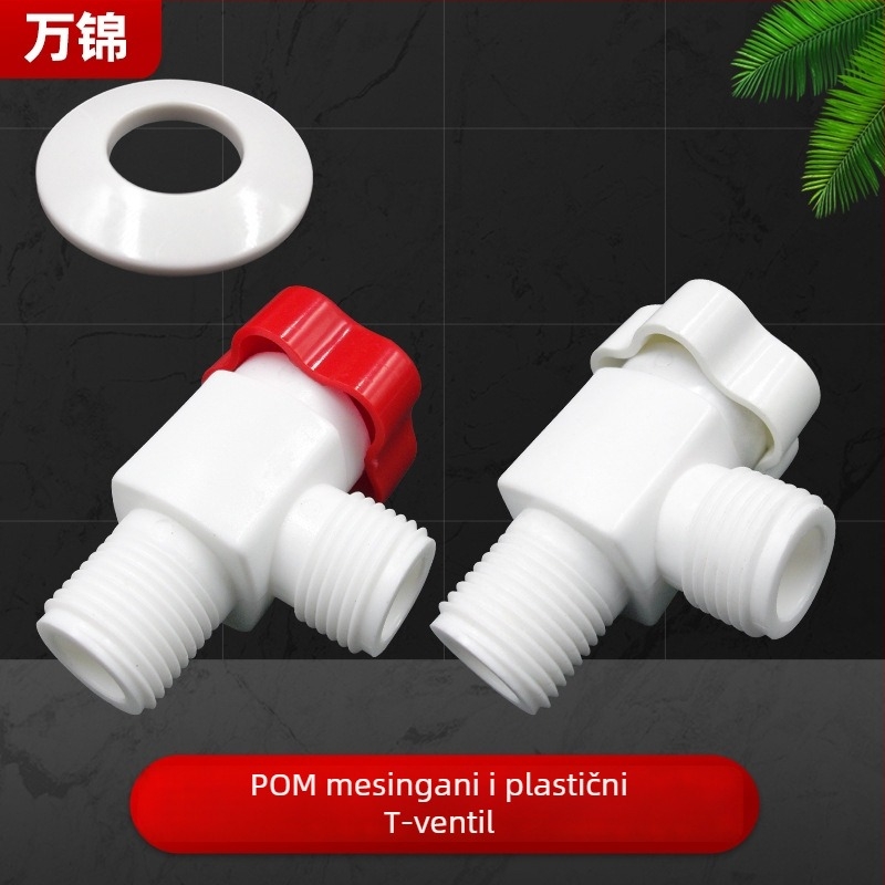 POM plastični trokutni ventil za toplu i hladnu vodu, 20 mm unutarnji promjer, vanjski navoj, kutni ventil, materijal: plastika