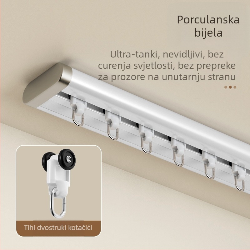 Sustav zavjesa sa bočnom montažom i dvostrukom tračnicom za ergersko prozorsko okno, aluminijska legura, tih, ultra-tanka šina za klizanje